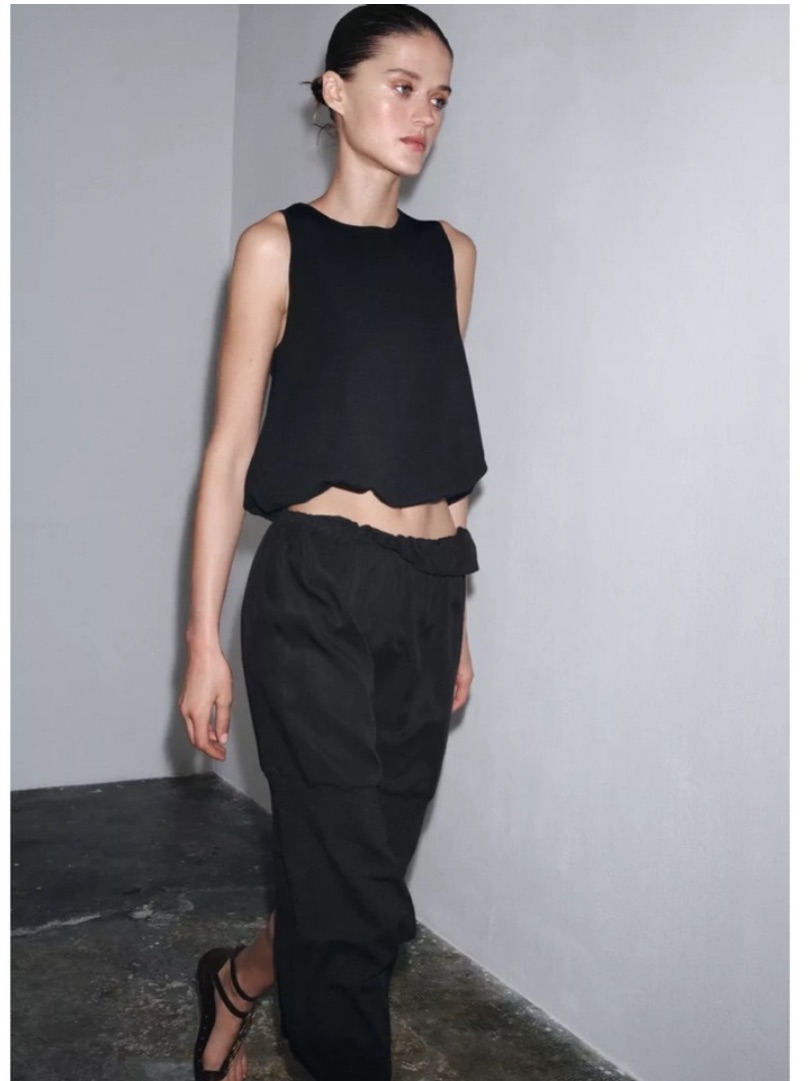 Nwt Zara 2-Piece Puffy Hem Knit Top And Combined Knit Midi Skirt